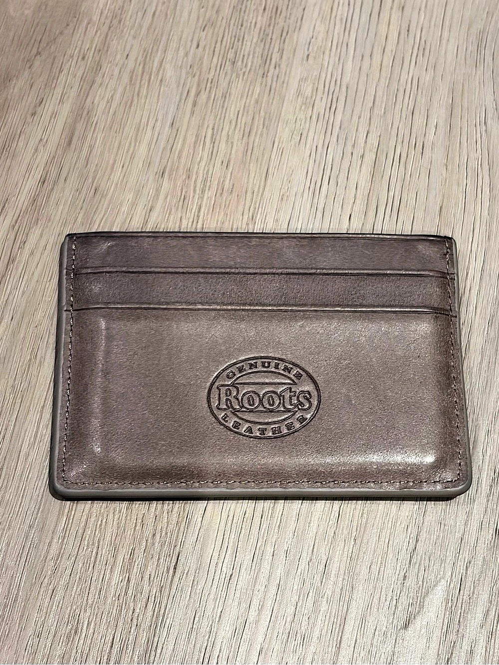 Roots Leather Card Holder - Taupe / light brown